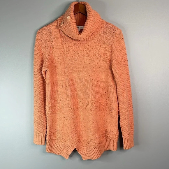 NORTHERN REFLECTIONS Peach Slub Knit Sweater Turtleneck Split Hem Coastal S - Picture 12 of 12